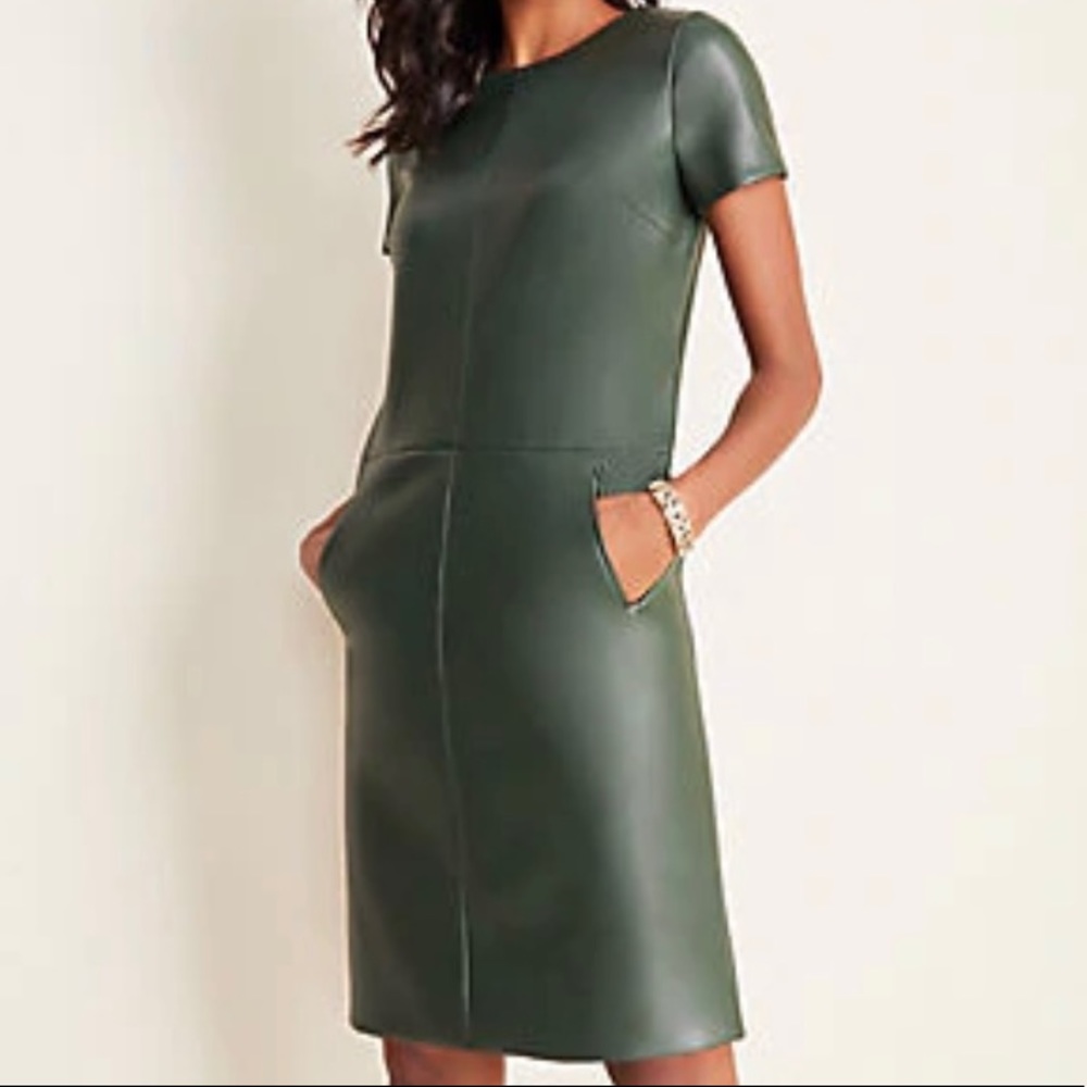 SOLD‼️ Ann Taylor-Petite Faux Leather Pocket Shift Dress